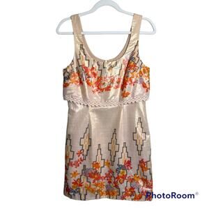 Free People the Bid Bang Dress Size 4 Multicolor floral metallic Aztec print